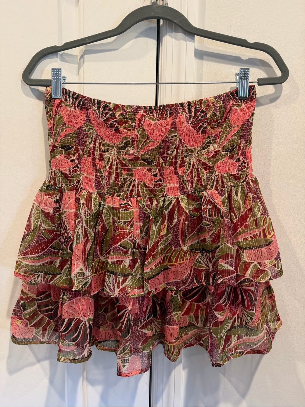 Elan Floral Ruffled Mini Skirt - Pink Green